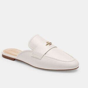 Coach Women's Chalk Leather Round Toe Samie Slide on Mule Flat Shoes Size 9